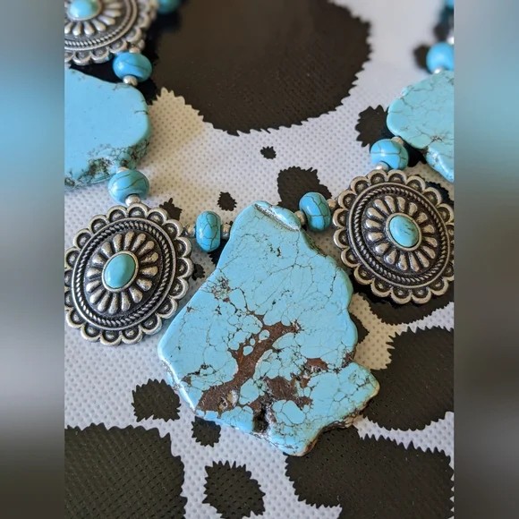 Turquoise and Silver Statement Necklace - Picture 5 of 5